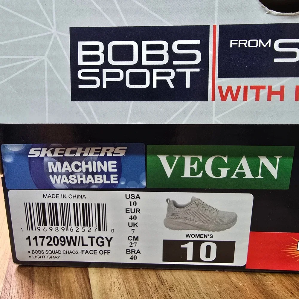 Skechers Bobs Squad Chaos Face Off Womens 10 Wide Light Gray‎ Vegan Memory Foam